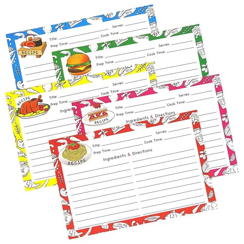 50 doppelseitige Blanko-Rezeptkarten für Küche, Restaurants, leere Rezeptkarten (4 Lebensmittel-Design) von Ksheria
