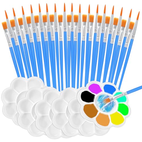 60 kleine Pinsel und 15 Kunststoff-Paletten-Set – Nylon-Pinselkopf für Acryl, Aquarell, Gesichtsmalerei, Kinderbasteln, Mehrzweck-Pinsel-Set mit langlebigen Farbschalen 60 kleine Pinsel und 15 Kunststoff-Paletten-Set – Nylon-Pinselkopf für Acryl, Aquarell, Gesichtsmalerei, Kinderbasteln, Mehrzweck-Pinsel-Set mit langlebigen Farbschalen von Ksheria