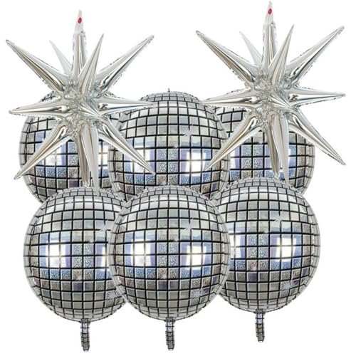 Discokugel-Luftballons, aufblasbar, 6 Stück, 55,9 cm, Disco-Ballon mit 2 Stück 55,9 cm Sternballons, metallisch glänzende Discokugel-Silber-Ballons für 70er-, 80er-Jahre Disco-Motto-Party, Neujahr Discokugel-Luftballons, aufblasbar, 6 Stück, 55,9 cm, Disco-Ballon mit 2 Stück 55,9 cm Sternballons, metallisch glänzende Discokugel-Silber-Ballons für 70er-, 80er-Jahre Disco-Motto-Party, Neujahr von Ksheria
