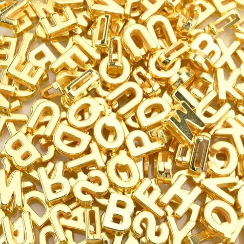 Große Alphabet-Buchstaben-Perlen, A-Z, lose Kunststoffperlen mit Aufbewahrungsbox, für Schmuckherstellung, Armbänder, Halsketten, Schlüsselanhänger, goldfarben, 200 Stück von Ksheria