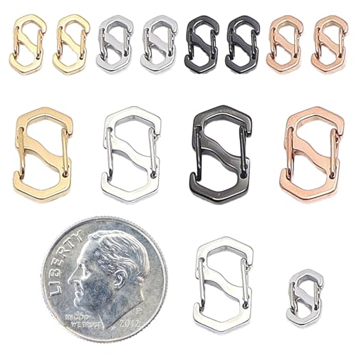 Karabinerverschlüsse aus 316er Edelstahl mit doppelter Öffnung, 2 Größen und 4 Farben, robuste S-Lock-Halskettenkürzer für Schmuckherstellung, Schlüsselanhänger, Armband, 16 Stück von Ksheria