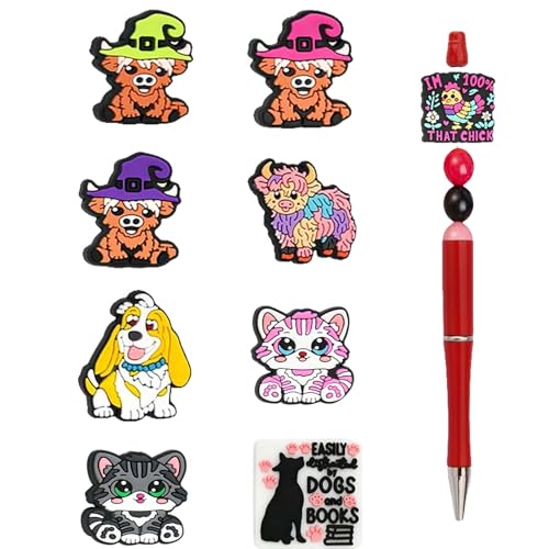 Silikonperlen zum Selbermachen, 9 Stück, Großpackung Perlen für Bastelarbeiten, Stift-Schlüsselbänder, Taschenanhänger, Hund, Kuh, Huhn, Katze (Tier) von Ksheria