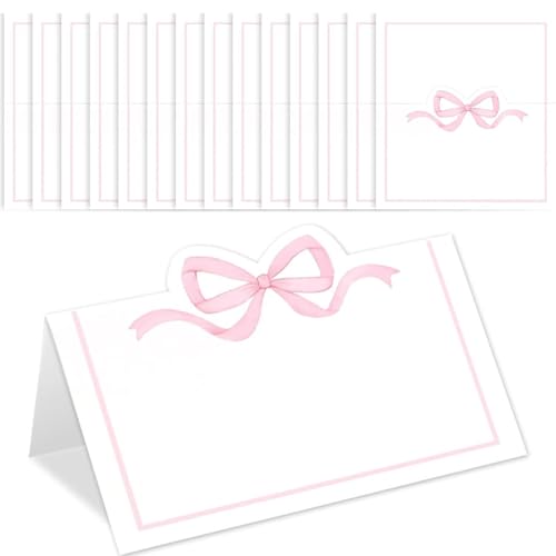 Tischkarten mit rosa Schleife, 5,1 x 8,9 cm, niedliche Zelt-Namenskarten für Babyparty, leere Tischsitzzuweisung, Etikettenkarte für Bankette, Abendessen, Geburtstag, Party, Hochzeit, Tischdekoration von Ksheria
