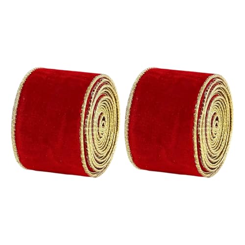 2 Rollen weiches Weihnachtsband mit goldener Linie, dekoratives Finish, luxuriös, Weihnachten, schön für Party-Styling, luxuriöse Goldfolien-Kanten 2 Rollen weiches Weihnachtsband mit goldener Linie, dekoratives Finish, luxuriös, Weihnachten, schön für Party-Styling, luxuriöse Goldfolien-Kanten von Ksikdeg