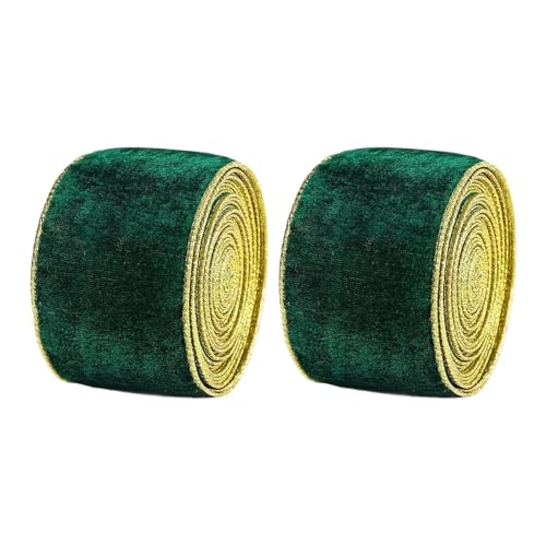 2 Rollen weiches Weihnachtsband mit goldener Linie, dekoratives Finish, luxuriös, Weihnachten, schön für Party-Styling, luxuriöse Goldfolien-Kanten 2 Rollen weiches Weihnachtsband mit goldener Linie, dekoratives Finish, luxuriös, Weihnachten, schön für Party-Styling, luxuriöse Goldfolien-Kanten von Ksikdeg
