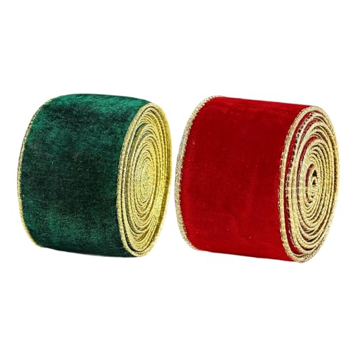 2 Rollen weiches Weihnachtsband mit goldener Linie, dekoratives Finish, luxuriös, Weihnachten, schön für Party-Styling, luxuriöse Goldfolien-Kanten von Ksikdeg