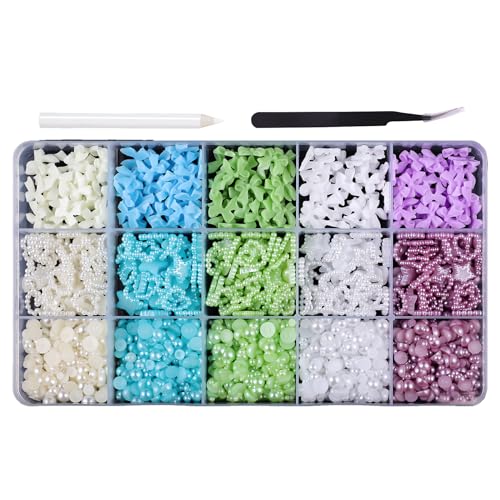 Ksikdeg 3D-Schleifen-Charms, Perlen, Blumen-Charms, weiße Schleife, Nägel, Kunst-Charms, Nägel, Kunst-Dekorationen für Acryl von Ksikdeg