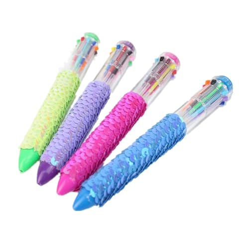 Ksikdeg 4 x 10-in-1 mehrfarbiger Kugelschreiber, einziehbarer Kugelschreiber, 0,7 mm, Shuttle-Stift, Schreibstift, Büro, Schule von Ksikdeg