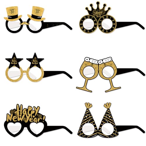 Ksikdeg 6 Stück Neujahr 2025 Feier Papier 3D Brille Handgemachte Brillen Faltbare Brillen Stilvolle Party Foto von Ksikdeg