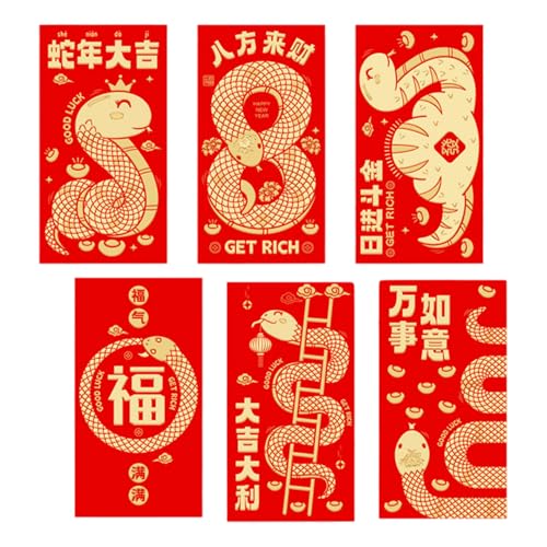Ksikdeg Briefumschläge für traditionelles Frühlingsfest 2025, Schlangenjahr, Geldpakete, Papiertüte, Hongbao, 6 Stück von Ksikdeg