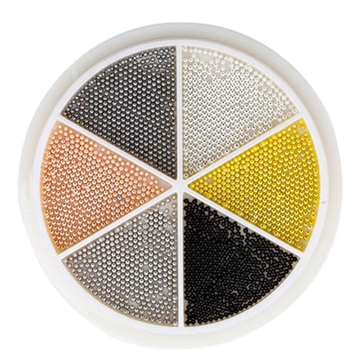 Ksikdeg Metallnägel mit 6 Fächern, goldfarben, silberfarben, Perlen, runde Nägel, Kunst-Anhänger, Maniküre-Zubehör, Nagelkunst von Ksikdeg