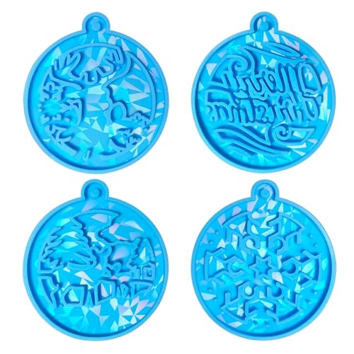 Ksikdeg Set mit 4 Silikonformen für Weihnachtsbaumschmuck, Epoxidharz, Schmuckform, hängende Anhängerformen für den Urlaub von Ksikdeg