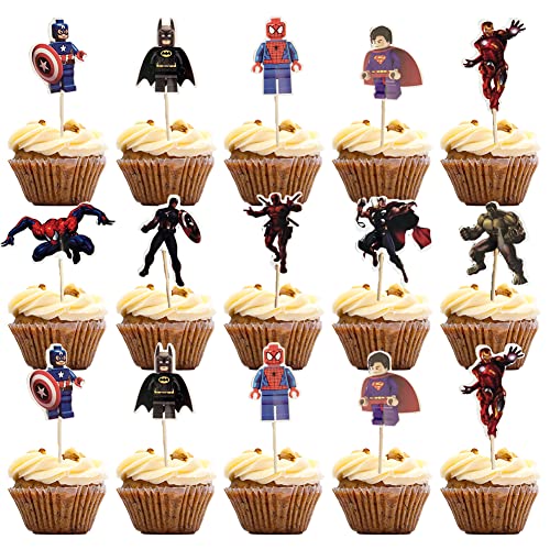 48 StückTortendekoration mit Superhelden-Motiven,Essbare Cupcake Topper/Kuchendekorationen,Party Kuchen Dekoration Zubehör von Ksopsdey