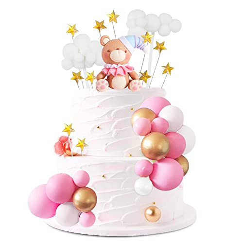Ksopsdey 34pcs Luxe Blau Geburtstag Tortendeko, Pentagramm Cake Toppers, Mini-Ballonnen Cake Topper für Mädchen Geschlecht Enthüllt Party, Cake-Topper Voor Jubileum, Babyshower, Taartdecoratie(Rosa) von Ksopsdey