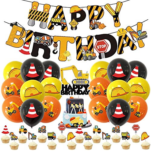 Ksopsdey Baustelle Kindergeburtstag Party Deko, Bagger Luftballons & Happy Birthday Banner, Baufahrzeug Spielzeuge von Ksopsdey
