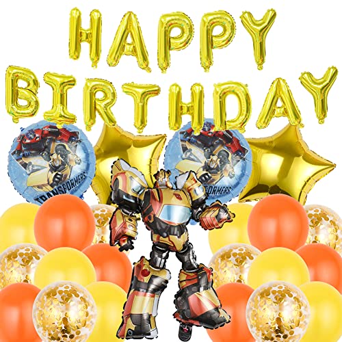 Ksopsdey Roboter Party Geburtstag Deko, Geburtstagsdeko Dekorationen Junge, Auto Roboter Happy Birthday Banner mit Robot Luftballons Set, Transformatoren Partybedarf von Ksopsdey