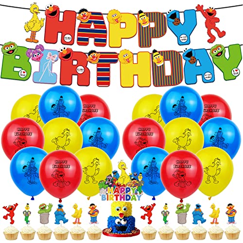 Ksopsdey Sesame Street Partyzubehör, Anime-Partydekorationen, Geburtstagsfeierdekorationen, Motto-Partyballons Alles Gute zum Geburtstag Banner Kuchendekoration von Ksopsdey