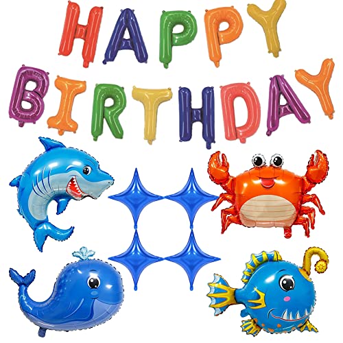 Ksopsdey Unterwasserwelt Deko, Meerestiere Deko, Baby Shark Geburtstagsdeko, Cake Topper, Partydeko für Kinder, Hai Ballon, Wal-Folienballon, Geburtstagsfeier Dekoration von Ksopsdey