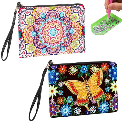 Kssvzz 2 Stück Bastelset Mädchen ab 6 7 8 9 10 Jahre, Mädchen Geschenke 6-12 Jahre, Diamond Painting Kosmetiktasche für Kinder Erwachsene von Kssvzz