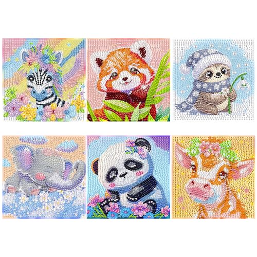 Kssvzz 6er Set 5D Diamond Painting Kinder, Full Diamond Painting Bilder Kinder Tiere-Set, Mädchen Junge Geschenke 6 7 8 9 10 11 12 Jahre, 15x15cm (Stil D) von Kssvzz