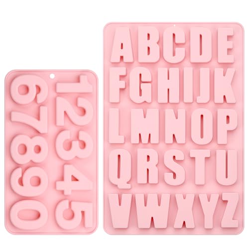 Kssvzz Silikonform Buchstaben und Silikonform Zahlen, A-Z & 0-9 Alphabet Silikonformen Gießformen Groß, 3D Gießform Set für Schokoladenform Seifenform Epoxidharz Formen Silikonformen, Rosa von Kssvzz