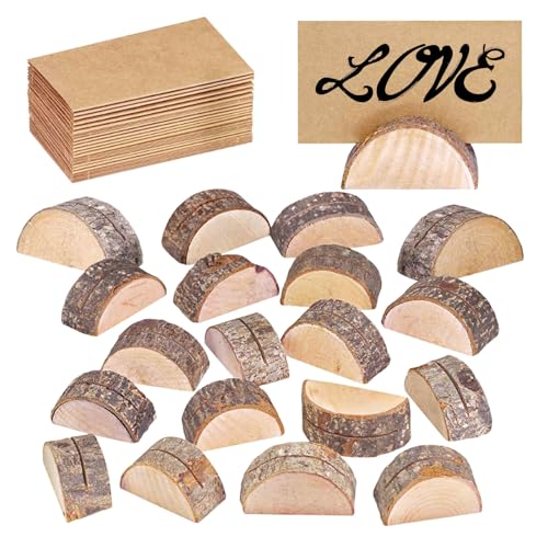 Ksvaye 20 Stück Tischkartenhalter Kartenhalter Holz Halbrunde Menükartenhalter Fotohalter Holz mit 20Stk Kraftpapier Karte für Restaurants Hochzeiten Bankette Party Deko von Ksvaye