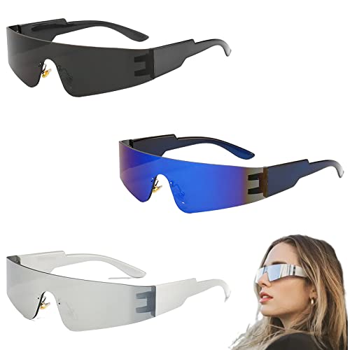 Ksvaye 3 Stück Schnelle Brille Rave Futuristische Sonnenbrille Rahmenlos Partybrille Space Brille Alien Brillen für Damen Herren Rollenspiel Halloween Cosplay Faschingsparty von Ksvaye