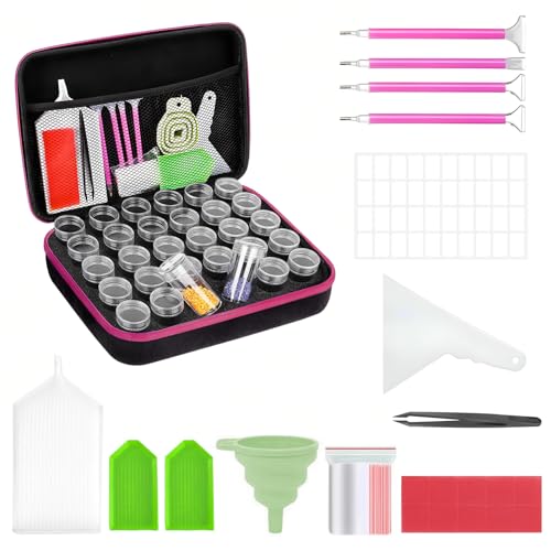 Ksvaye Diamond Painting Koffer 30 dosen 5D Diamond Painting Aufbewahrungsbox Diamond Zubehör Boxen Aufbewahrung mit Dosen Trichter Pinzette Stickers für Strass Perlen Nägel DIY Handwerk von Ksvaye
