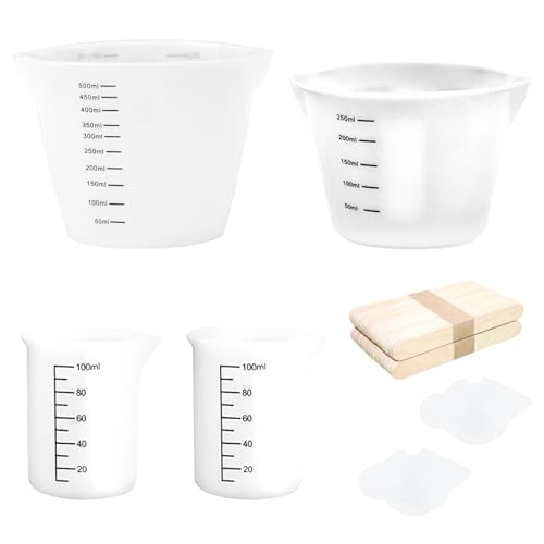 Ksvaye Silikon Messbecher Set 6 Stück Silikonbecher 500ml/250ml/100ml/10ml Silikonbecher zum Gießen/50 Holzstäbchen Epoxidharz Mischbeche mit Skala Clear Silikon Becher Set für Harz Resin Ksvaye Silikon Messbecher Set 6 Stück Silikonbecher 500ml/250ml/100ml/10ml Silikonbecher zum Gießen/50 Holzstäbchen Epoxidharz Mischbeche mit Skala Clear Silikon Becher Set für Harz Resin von Ksvaye