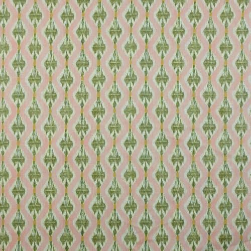 Kt KILOtela - Bedruckter Leinenstoff, Dekoration, Polster, Kissen, Taschen, 100 cm Länge x 280 cm Breite, Avis, geometrisches Ikat-Muster, Grün, Rosa, 1 Meter von Kt KILOtela