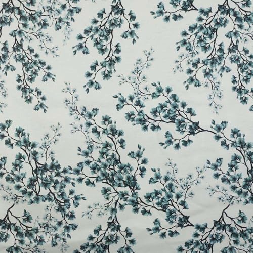 Kt KILOtela - Bedruckter Leinenstoff, Dekoration, Polster, Kissen, Vorhänge, Tagesdecken, Taschen, Basteln, 100 cm Länge x 280 cm Breite, Kanako XL, Blumen, Zweige, Blau, 1 Meter von Kt KILOtela