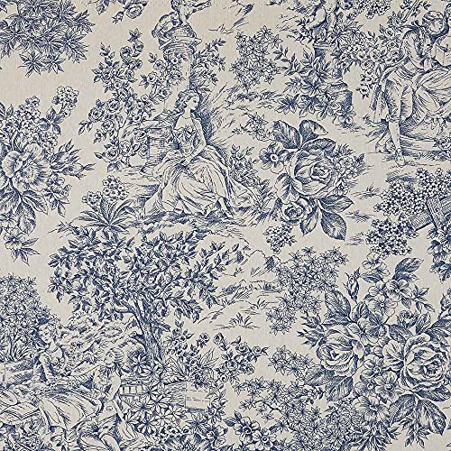 Kt KILOtela - Bedruckter Leinenstoff, Dekoration, Polsterung, Kissen, Tischdecken, Taschen, Basteln, 100 cm Länge x 280 cm Breite, Romantisch, Landschaft, Toile de Jouy, Blau, Ecru ─ 1 Meter von Kt KILOtela