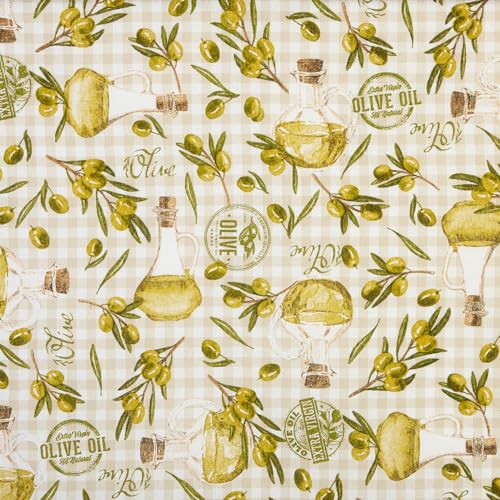 Kt KILOtela - Bedruckter Leinenstoff, Dekoration, Polsterung, Kissen, Vorhänge, Bettdecken, Taschen, Tischdecken, Bastelarbeiten, Breite 280 cm, Länge wählbar 50 in 50 cm, Öl, Oliven von Kt KILOtela