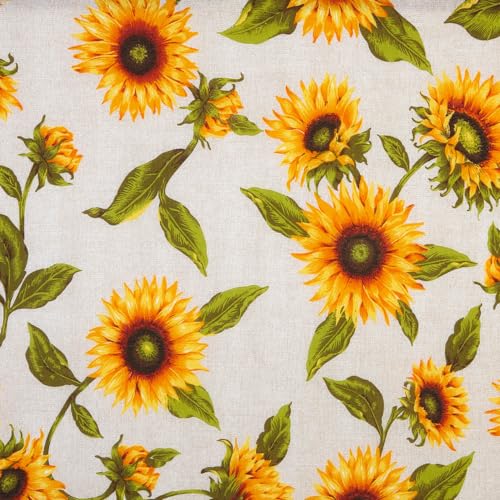 Kt KILOtela - Bedruckter Leinenstoff, Dekoration, Polsterung, Kissen, Vorhänge, Bettdecken, Taschen, Tischdecken, Bastelarbeiten, Breite 280 cm, Länge wählbar 50 in 50 cm, Sonnenblumen, Gelb, Beige von Kt KILOtela