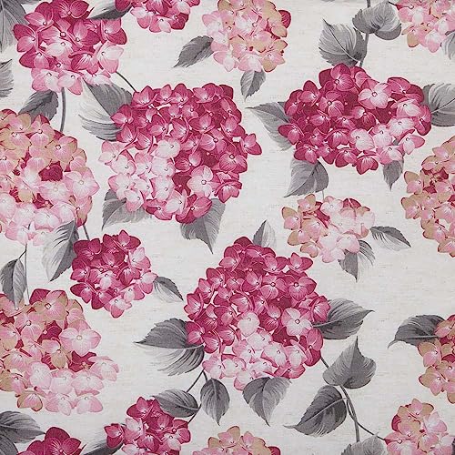 Kt KILOtela - Bedruckter Leinenstoff, Dekoration, Polsterung, Kissen, Vorhänge, Tagesdecken, Taschen, Tischdecken, Breite 280 cm, Länge wählbar 50 in 50 cm, Blumen, Hortensie, Rosa von Kt KILOtela