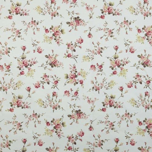 Kt KILOtela - Bedruckter Leinenstoff, Dekoration, Tapisserie, Kissen, Vorhänge, 100 cm Länge x 280 cm Breite, Fabrizia, Blumen, Rosa, Rosa, Grün, 1 Meter von Kt KILOtela