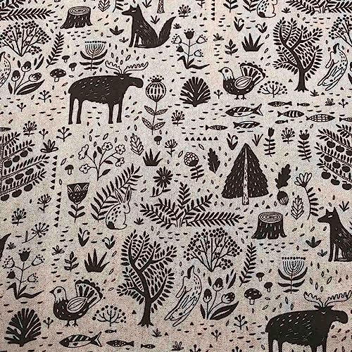 Kt KILOtela - Bedruckter Leinenstoff, Dekoration, Tapisserie, Kissen, Vorhänge, Bettdecken, Taschen, Tischdecken, 100 cm Länge x 280 cm Breite, Tiere, Schwarz, Beige - 1 Meter von Kt KILOtela