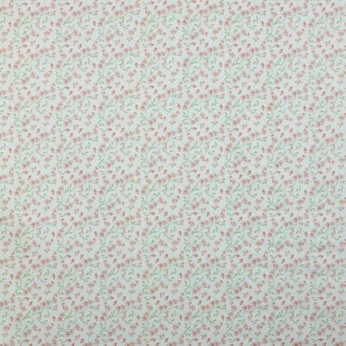 Kt KILOtela - Bedruckter Leinenstoff, Dekoration, Tapisserie, Kissen, Vorhänge, Tagesdecken, Taschen, 100 cm Länge x 280 cm Breite, Adelina, Blüten, Rosa, Grün, Weiß, 1 Meter von Kt KILOtela