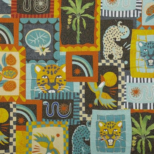 Kt KILOtela - Bedruckter Leinenstoff, Dekoration, Tapisserie, Kissen, Vorhänge, Taschen, Tischdecken, 100 cm Länge x 280 cm Breite, Löwen, mehrfarbig, 1 Meter von Kt KILOtela
