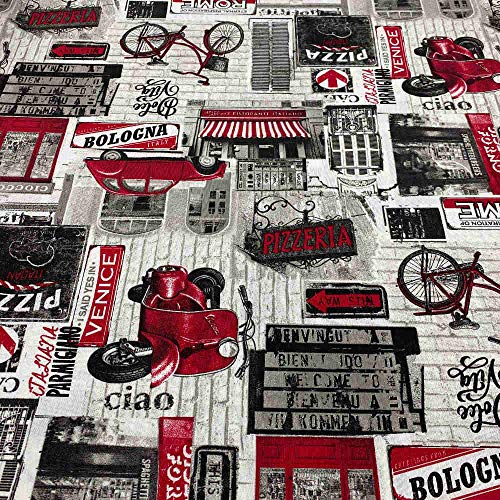 Kt KILOtela - Canvas Dekostoff, Home-Accessoires, Dekorationen, Tischdecken, Vorhänge, Kissen, Vorhänge, Taschen, Basteln, 300 cm Länge x 280 cm Breite, Vespa, Pizzeria, Dolce Vita, Rot - 3 Meter Kt KILOtela - Canvas Dekostoff, Home-Accessoires, Dekorationen, Tischdecken, Vorhänge, Kissen, Vorhänge, Taschen, Basteln, 300 cm Länge x 280 cm Breite, Vespa, Pizzeria, Dolce Vita, Rot - 3 Meter von Kt KILOtela