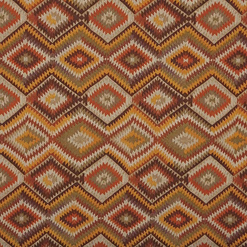 Kt KILOtela - Canvas Dekostoff, Home-Accessoires, Leichte Polsterung, Tischdecken, Kissen, Vorhänge, Taschen, 100 cm Länge x 280 cm Breite, Geometrisch Ethnisch, Tribal, Kilim, Orange - 1 Meter von Kt KILOtela