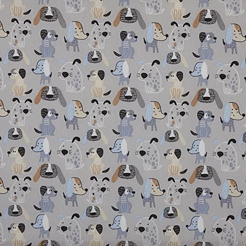 Kt KILOtela - Canvas Dekostoff, Home-Accessoires, Leichte Polsterung, Tischdecken, Kissen, Vorhänge, Taschen, 100 cm Länge x 280 cm Breite, Hunde, Blau, Grau, Braun - 1 Meter von Kt KILOtela