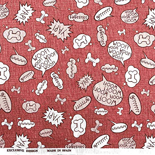 Kt KILOtela - Canvas Dekostoff, Home-Accessoires, Tischdecken, Kissen, Vorhänge, Taschen, 280 cm Breite, Meterware ab 0,5 m, Preis Gilt für 0,5 m, Woof Knochen, Rot von Kt KILOtela