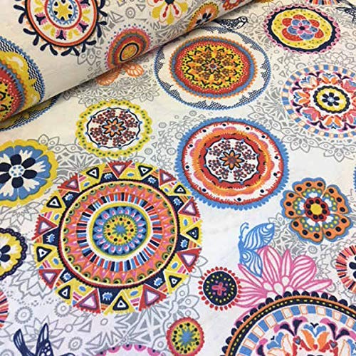 Kt KILOtela - Canvas Dekostoff, Home-Accessoires, Tischdecken, Kissen, Vorhänge, Taschen, Stück: 100 cm Länge x 280 cm Breite, Mandalas, Mehrfarbig, Weiß - 1 Meter Kt KILOtela - Canvas Dekostoff, Home-Accessoires, Tischdecken, Kissen, Vorhänge, Taschen, Stück: 100 cm Länge x 280 cm Breite, Mandalas, Mehrfarbig, Weiß - 1 Meter von Kt KILOtela