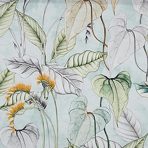 Kt KILOtela - Dekostoff Halbpanama Baumwolle, Home-Accessoires, Tischdecken, Kissen, Vorhänge, Taschen, 100 cm Länge x 280 cm Breite, Tropische Pflanzen Papua, Grün, Orange─ 1 Meter von Kt KILOtela