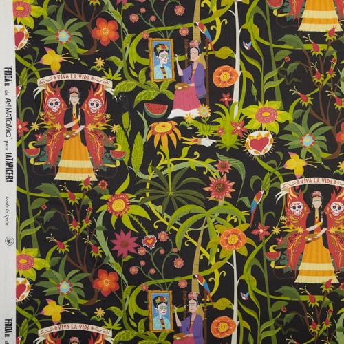 Kt KILOtela - Dekostoff Halbpanama Bio-Baumwolle, Meterware, Home-Accessoires, Tischdecken, Kissen, Vorhänge, Taschen, 100 cm Länge x 280 cm Breite, Frida, Schwarz, 1 Meter von Kt KILOtela