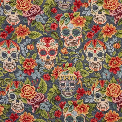 Kt KILOtela - Gobelino Jacquard-Möbelstoff, bezogen mit Stühlen, Kissen, Kopfteil, Sofa, Handtaschen, verschleißfest, Nähen, 100 x 280 cm, Totenköpfe, Tiger, blau, mehrfarbig - 1 Kt KILOtela - Gobelino Jacquard-Möbelstoff, bezogen mit Stühlen, Kissen, Kopfteil, Sofa, Handtaschen, verschleißfest, Nähen, 100 x 280 cm, Totenköpfe, Tiger, blau, mehrfarbig - 1 von Kt KILOtela