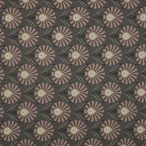 Kt KILOtela - Leinenstoff, Digitaldruck, Half Panama, 100% Bio-Baumwolle, Öko-Tex Standard 100, Länge 100 cm, Breite 280 cm, Blumenmuster, Grau, Rosa, 1 Meter von Kt KILOtela