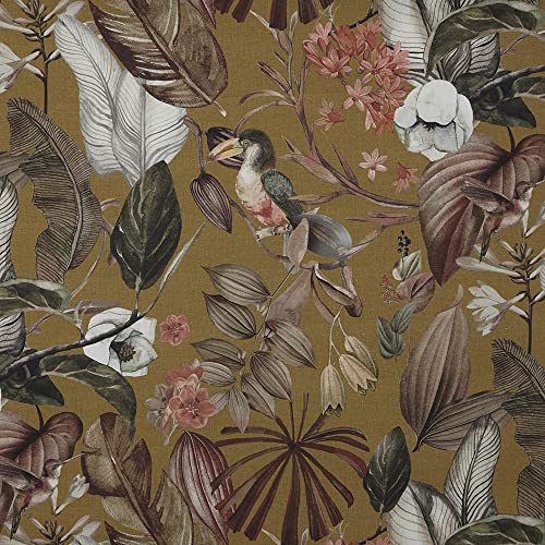 Kt KILOtela - Leinenstoff, Digitaldruck, Half Panama aus Bio-Baumwolle, Standard 100 von Oeko-Tex, 100 cm Länge x 280 cm Breite, Tropical Delice - Ore, Granatrot, Rosa - 1 Meter von Kt KILOtela