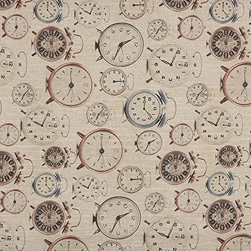 Kt KILOtela - Leinenstoff digital Bedruckt - Half Panama, Oeko-Tex Standard 100 - Patchwork 100 cm Länge x 280 cm Breite, Uhren Bill - Rosa, Blau - 1 Meter von Kt KILOtela